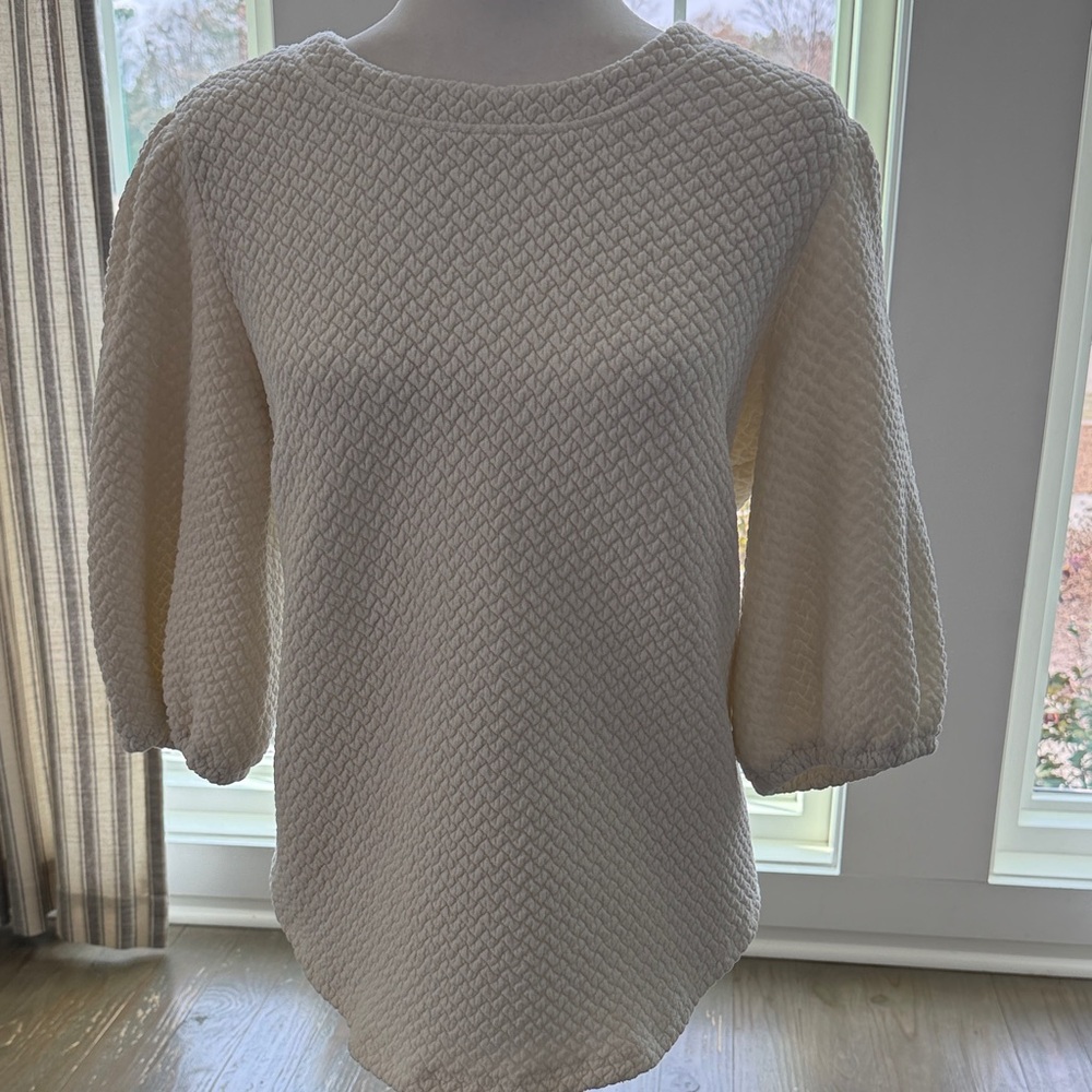 Textured Cream Bubble Sleeve Blouse - Women's Top